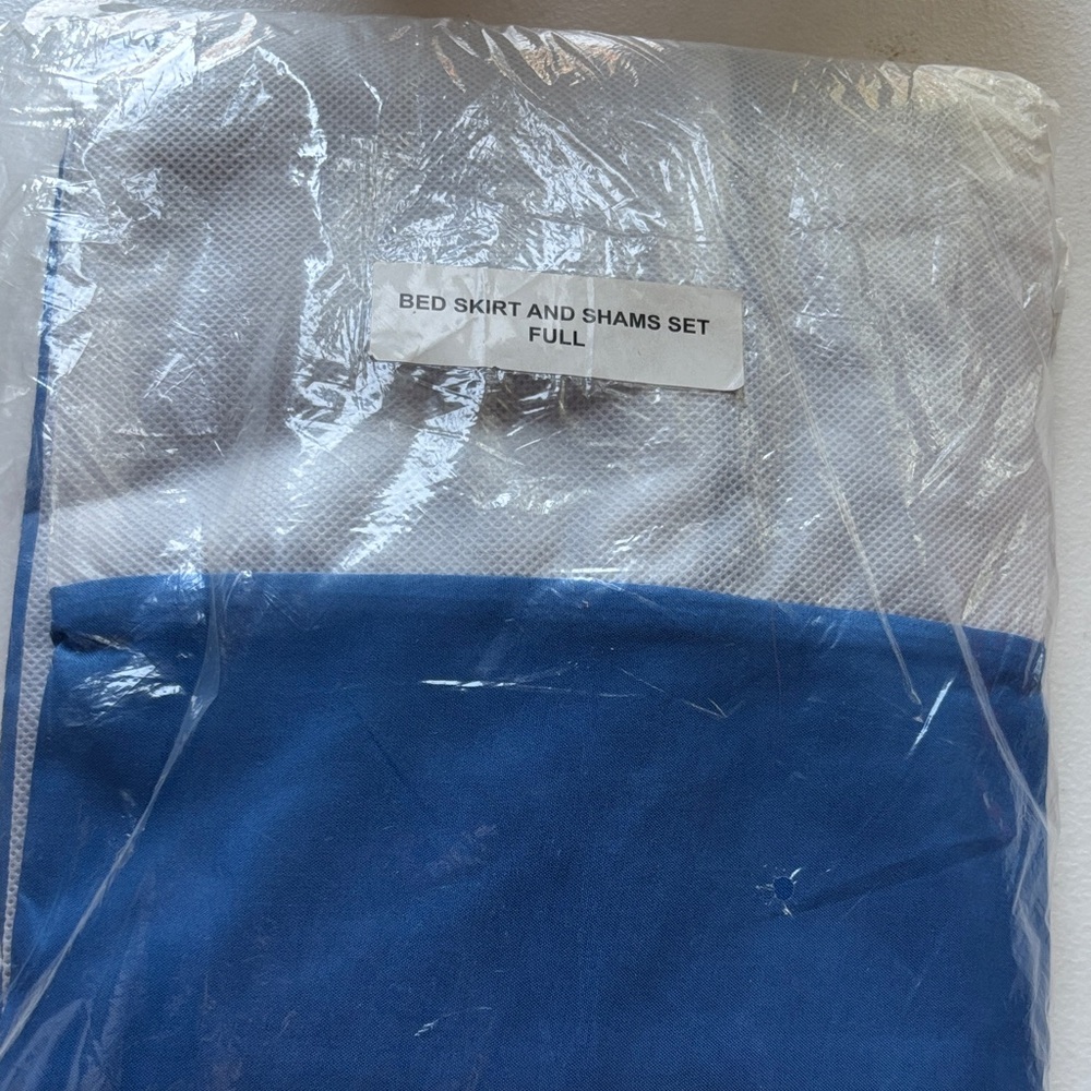 Blue and White Bed Skirt and Shams Set